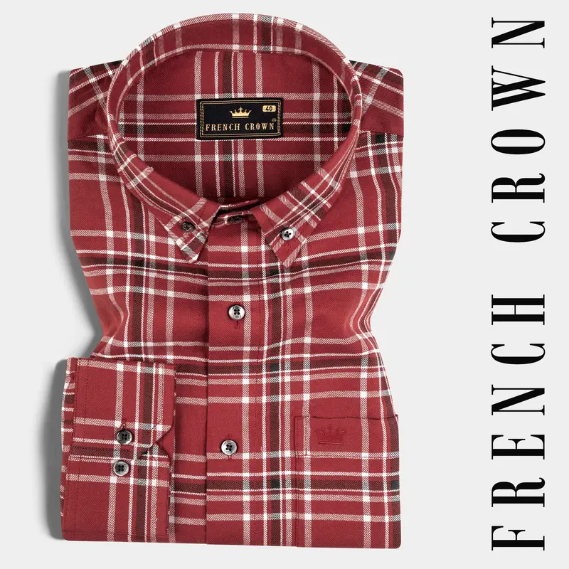 Cordovan Red Twill Windowpane Premium Cotton Shirt 7
