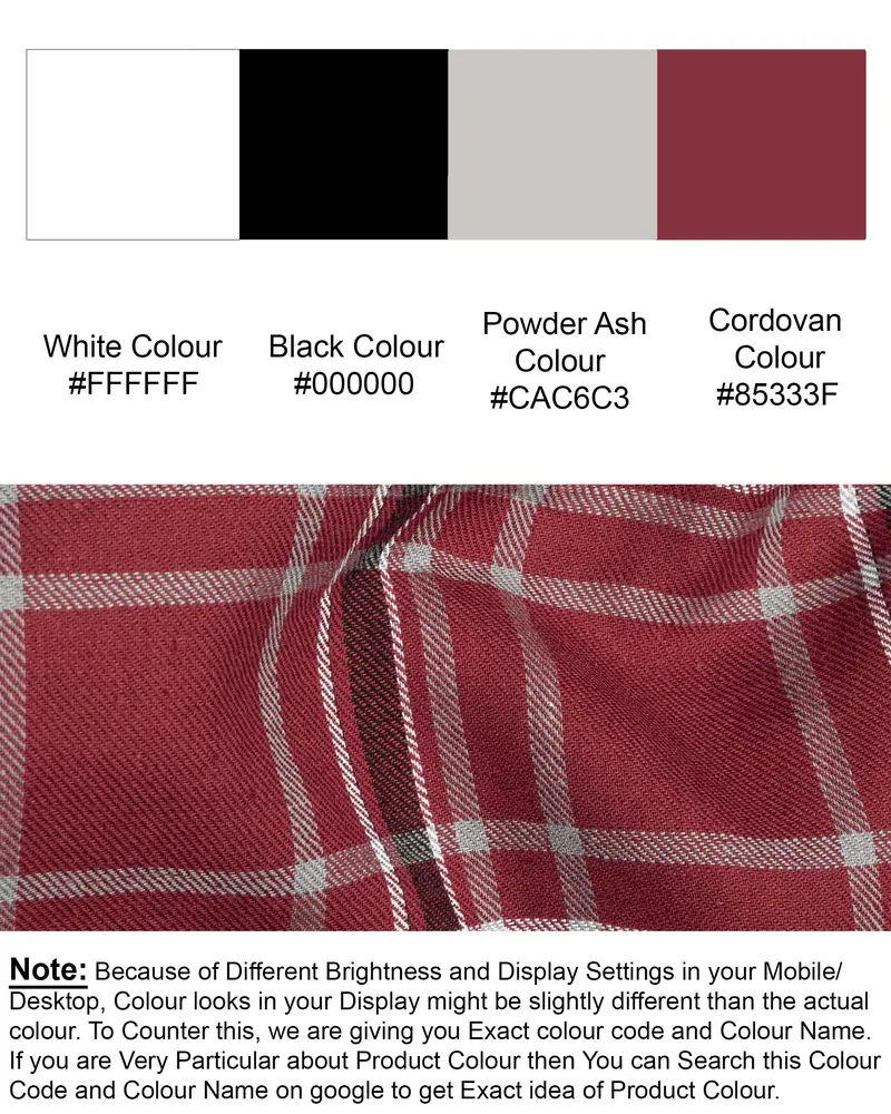 Cordovan Red Twill Windowpane Premium Cotton Shirt 8