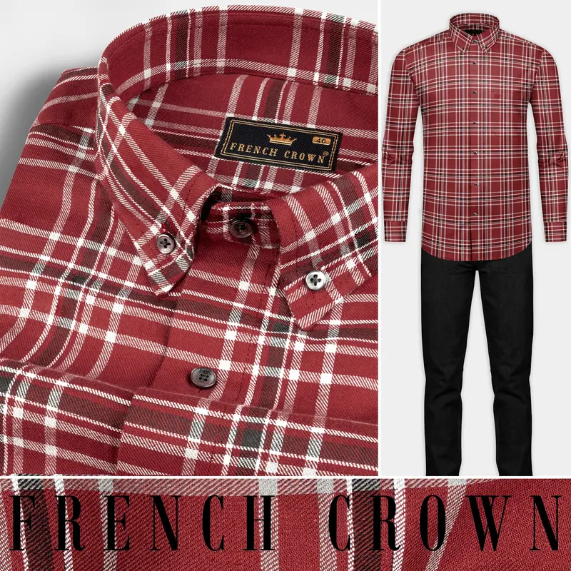 Cordovan Red Twill Windowpane Premium Cotton Shirt 9