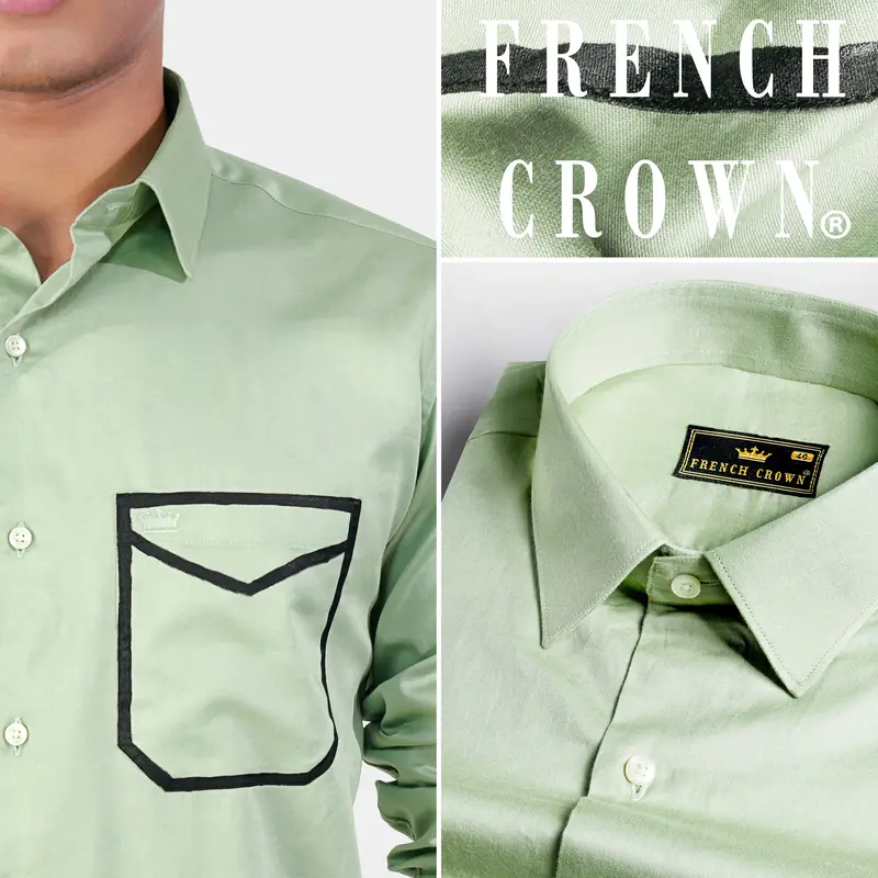 Coriander Green Envelope Hand Painted Subtle Sheen Super Soft Premium Cotton Designer Shirt 1