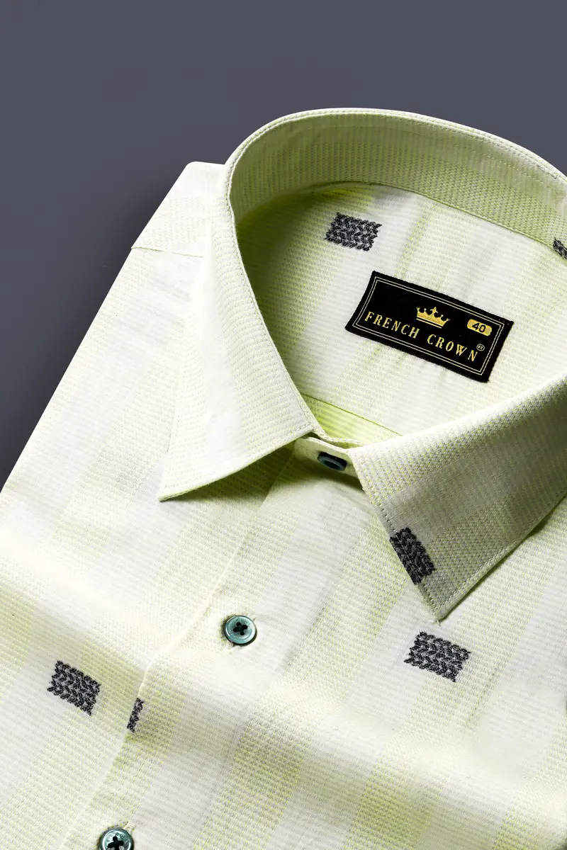 Coriander Green Jacquard Butta Textured Premium Giza Cotton Shirt 1