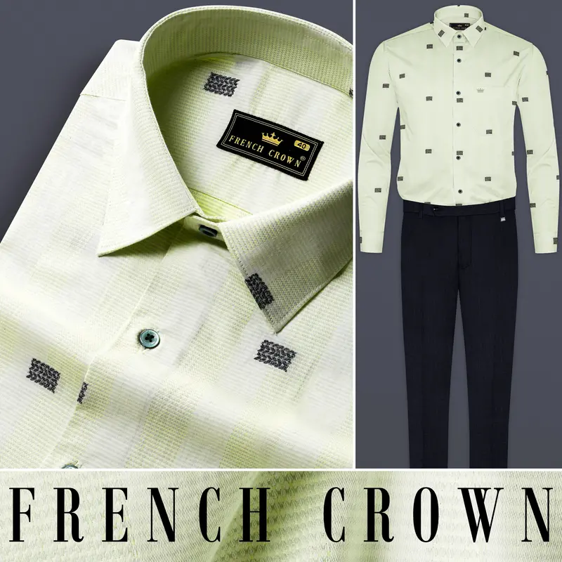 Coriander Green Jacquard Butta Textured Premium Giza Cotton Shirt 10