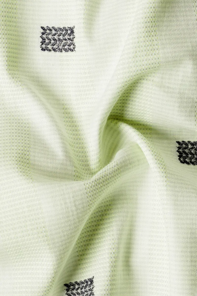 Coriander Green Jacquard Butta Textured Premium Giza Cotton Shirt 2