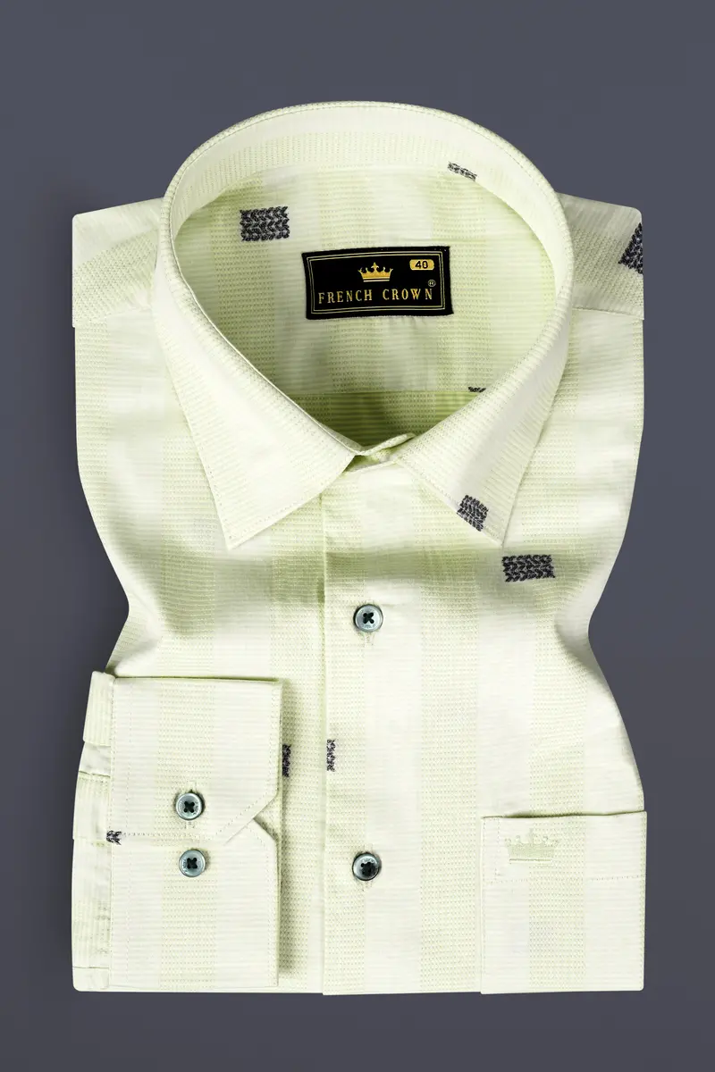 Coriander Green Jacquard Butta Textured Premium Giza Cotton Shirt 3