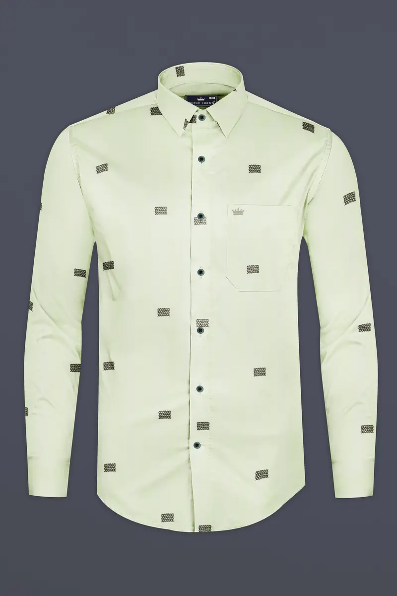 Coriander Green Jacquard Butta Textured Premium Giza Cotton Shirt 4
