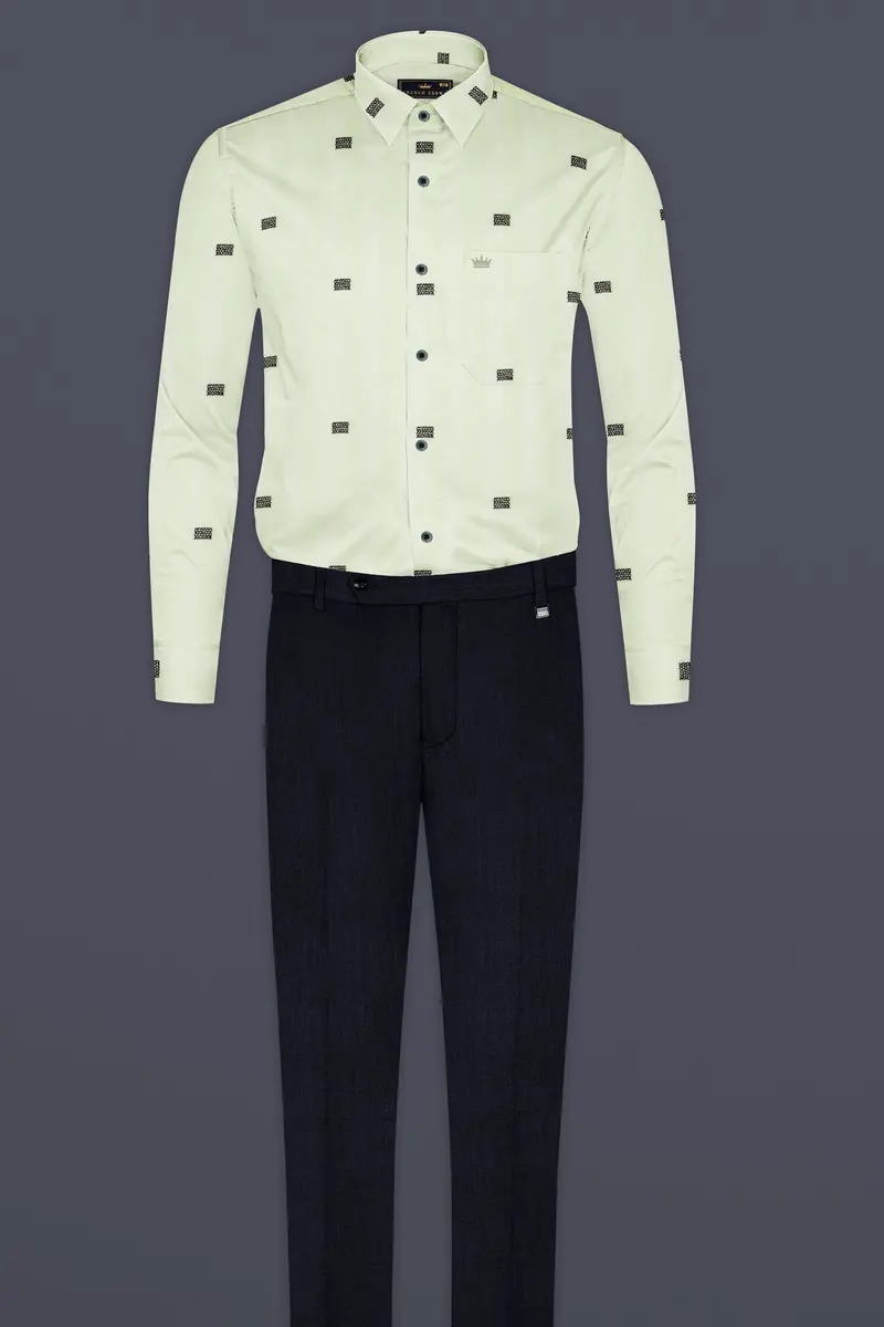 Coriander Green Jacquard Butta Textured Premium Giza Cotton Shirt 6
