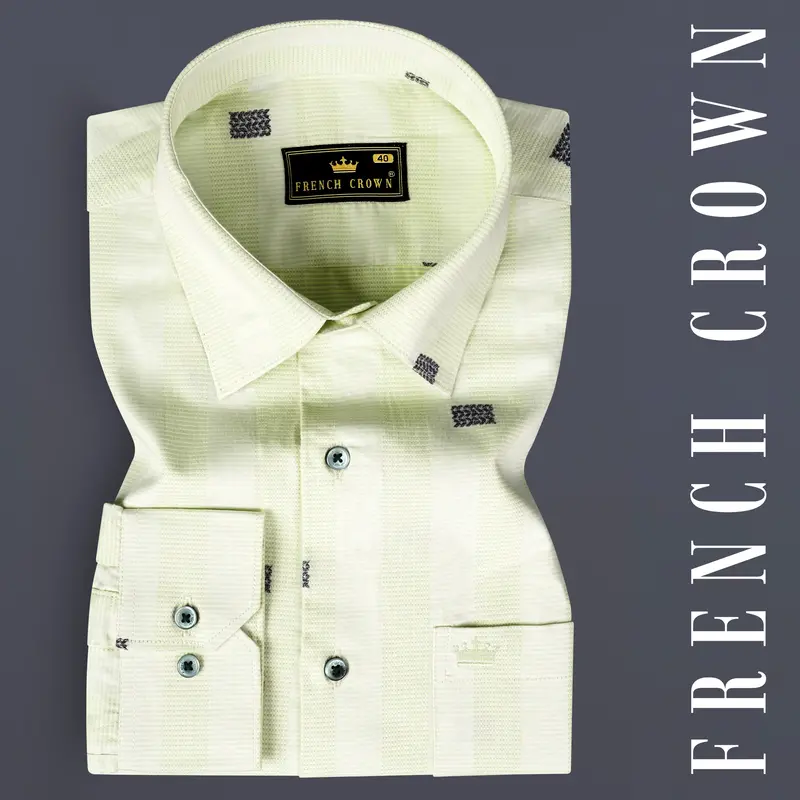 Coriander Green Jacquard Butta Textured Premium Giza Cotton Shirt 7