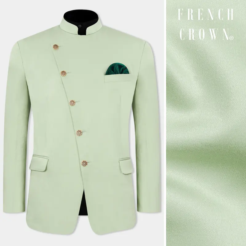 Coriander Green Premium Cotton Cross Placket Bandhgala Stretchable Traveler Blazer 1