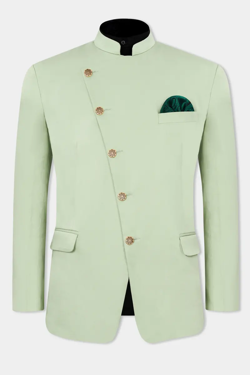 Coriander Green Premium Cotton Cross Placket Bandhgala Stretchable Traveler Blazer 2