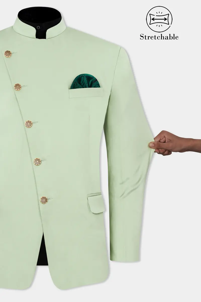 Coriander Green Premium Cotton Cross Placket Bandhgala Stretchable Traveler Blazer 4