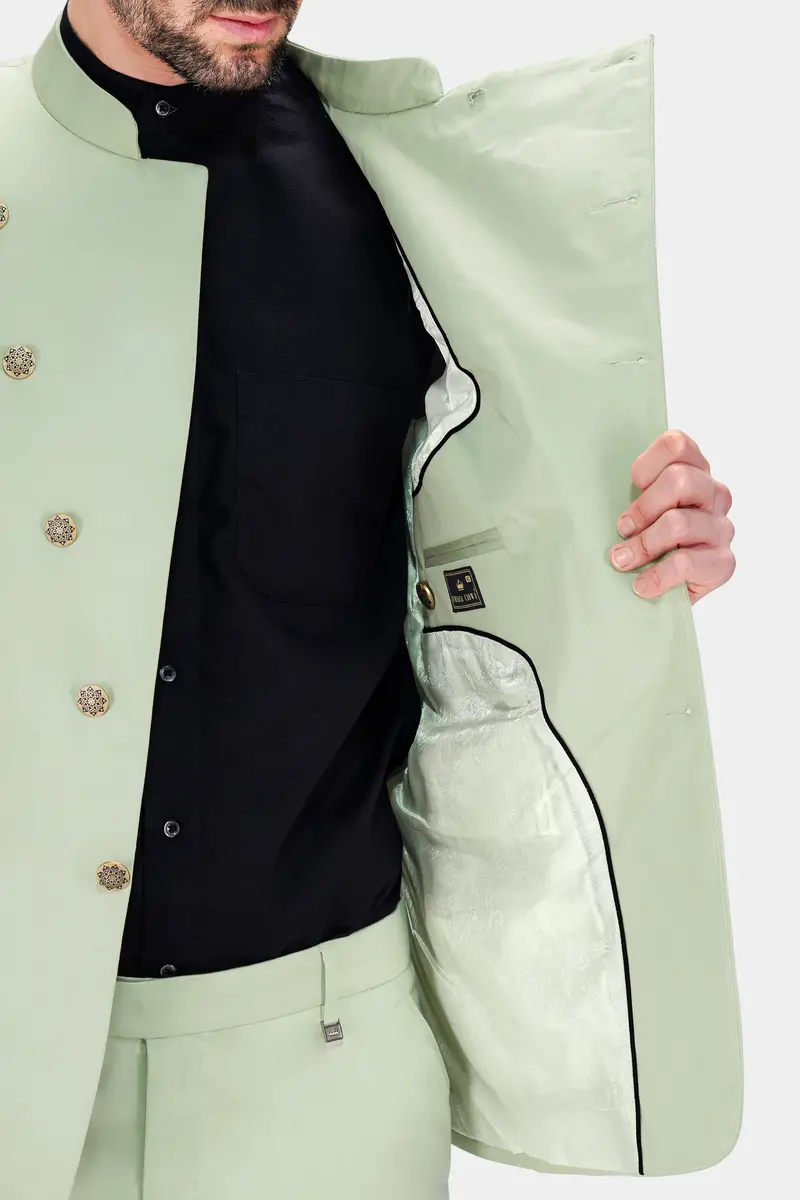 Coriander Green Premium Cotton Cross Placket Bandhgala Stretchable Traveler Blazer 6