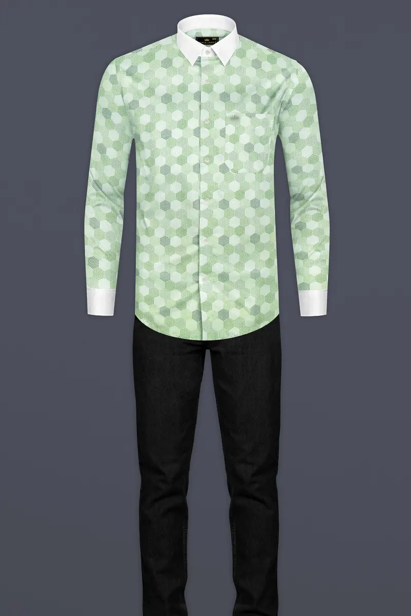 Coriander Green Printed Subtle Sheen Super Soft Premium Cotton Shirt 7