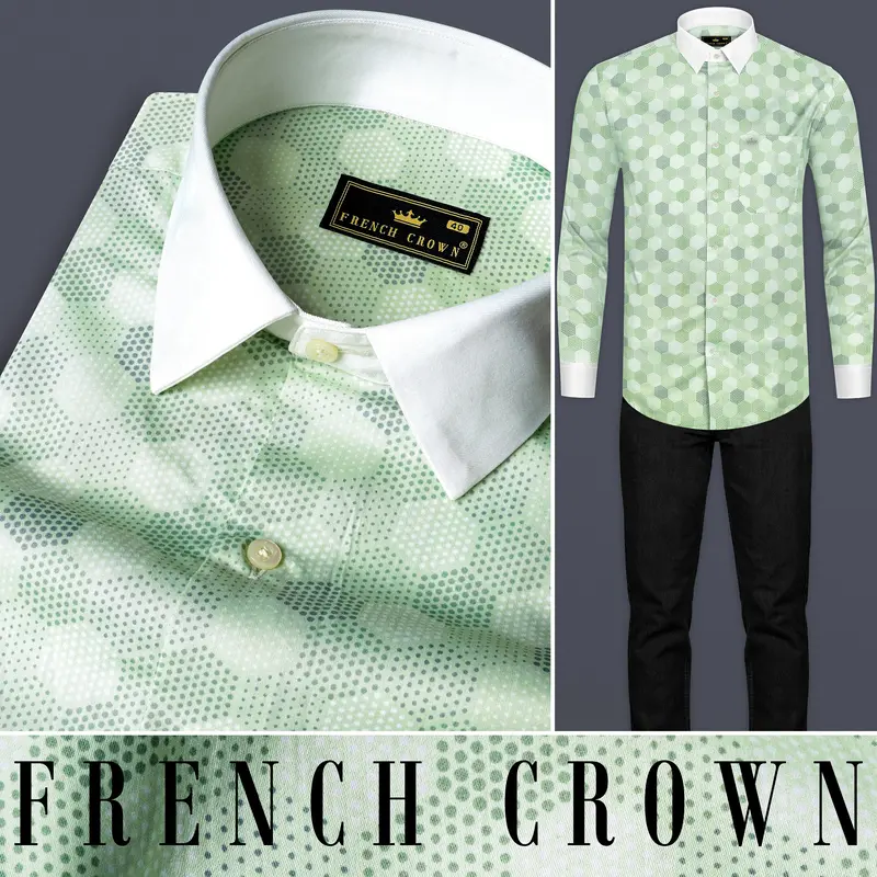 Coriander Green Printed Subtle Sheen Super Soft Premium Cotton Shirt 9