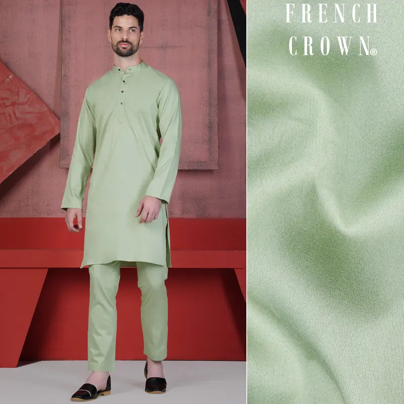 Coriander Green Subtle Sheen Super Soft Premium Cotton Kurta Set 1