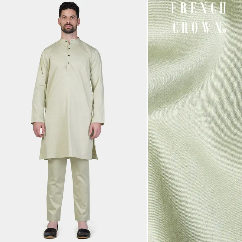 Coriander Green Subtle Sheen Super Soft Premium Cotton Kurta Set 1