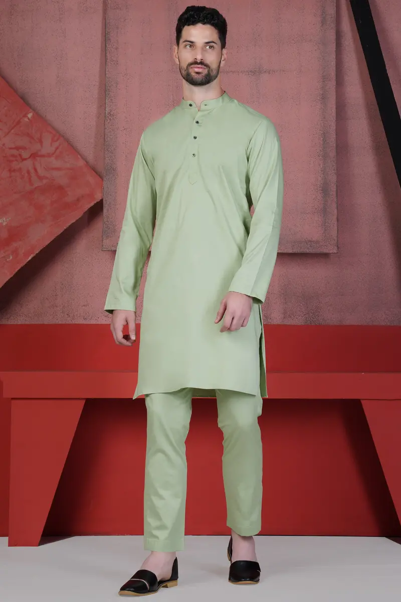 Coriander Green Subtle Sheen Super Soft Premium Cotton Kurta Set 2