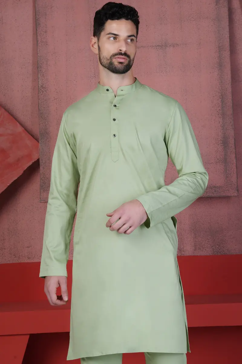 Coriander Green Subtle Sheen Super Soft Premium Cotton Kurta Set 5