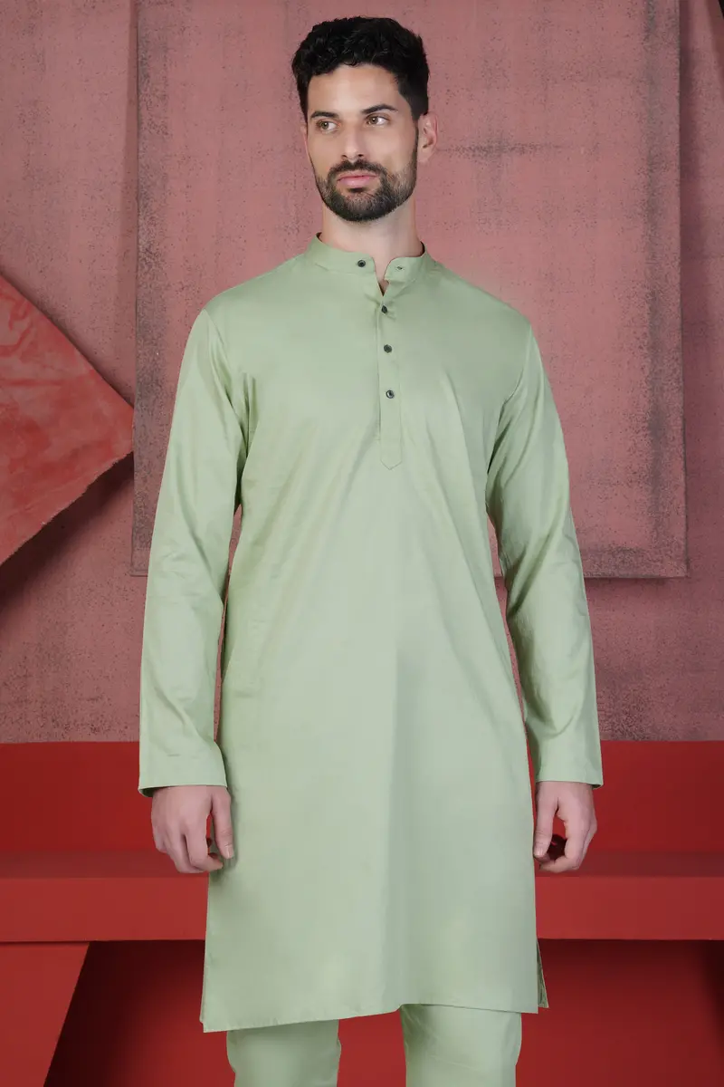 Coriander Green Subtle Sheen Super Soft Premium Cotton Kurta Set 6