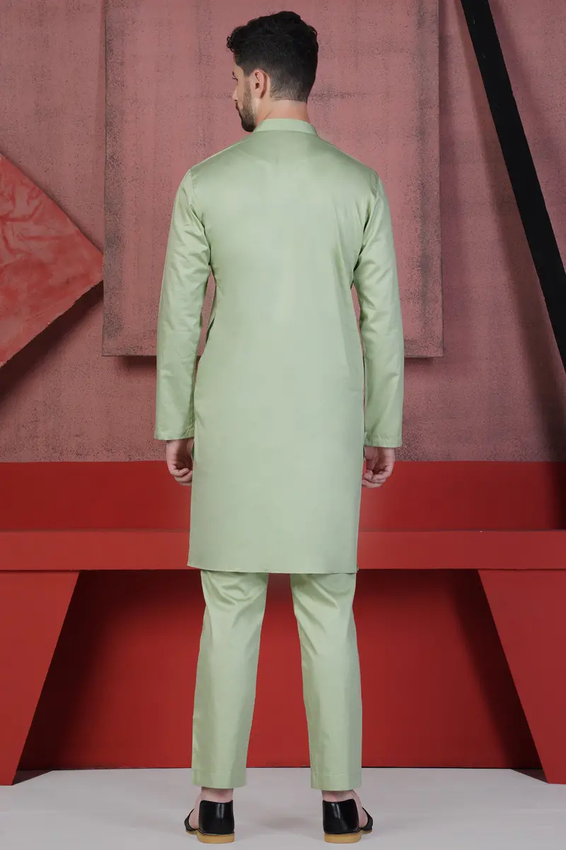 Coriander Green Subtle Sheen Super Soft Premium Cotton Kurta Set 7