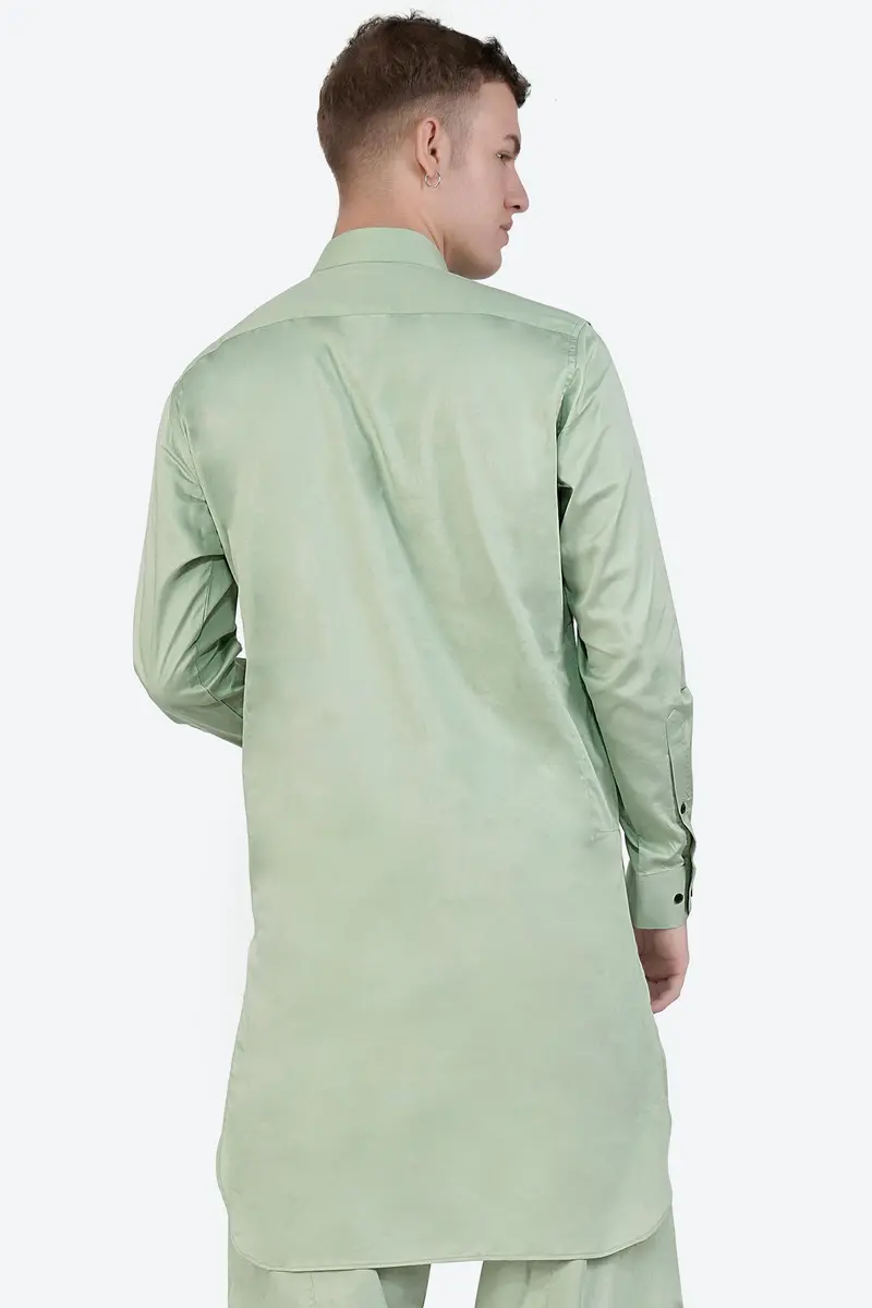 Coriander Green Subtle Sheen Super Soft Premium Cotton Pathani Kurta 8