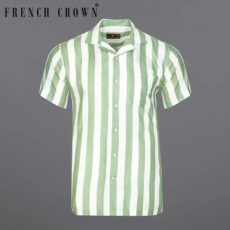 Coriander Green With Bright White Striped Premium Tencel Shirt 1