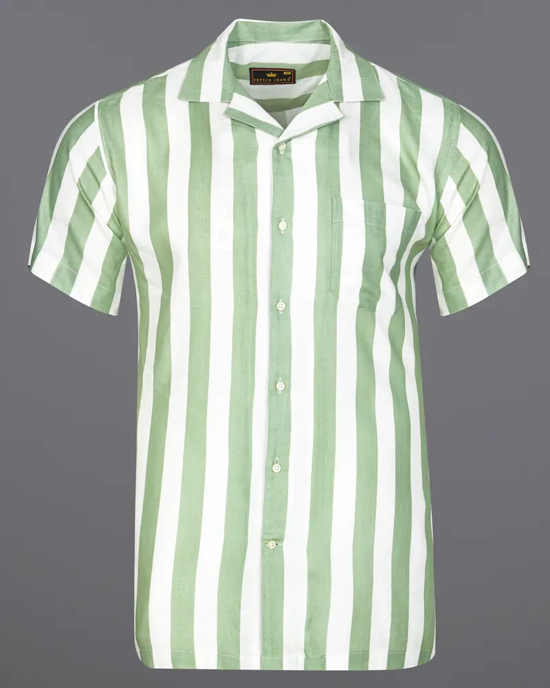 Coriander Green With Bright White Striped Premium Tencel Shirt 2