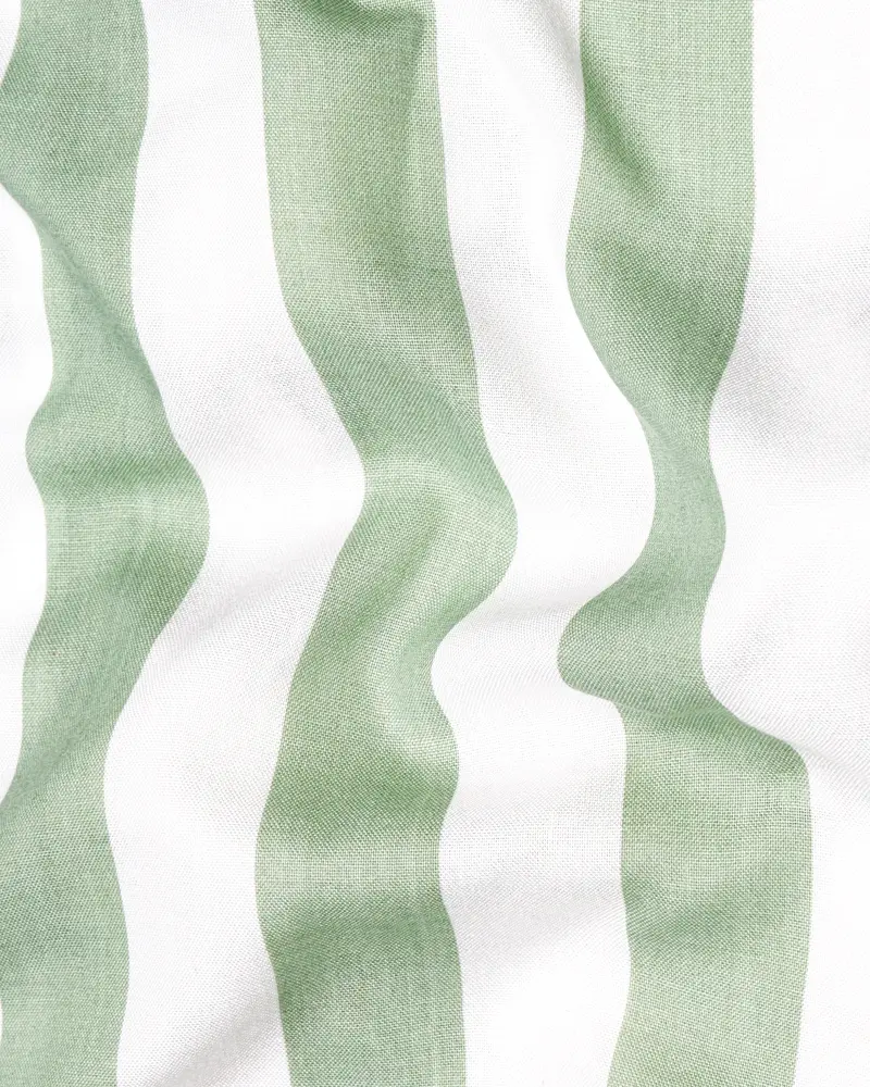 Coriander Green With Bright White Striped Premium Tencel Shirt 3