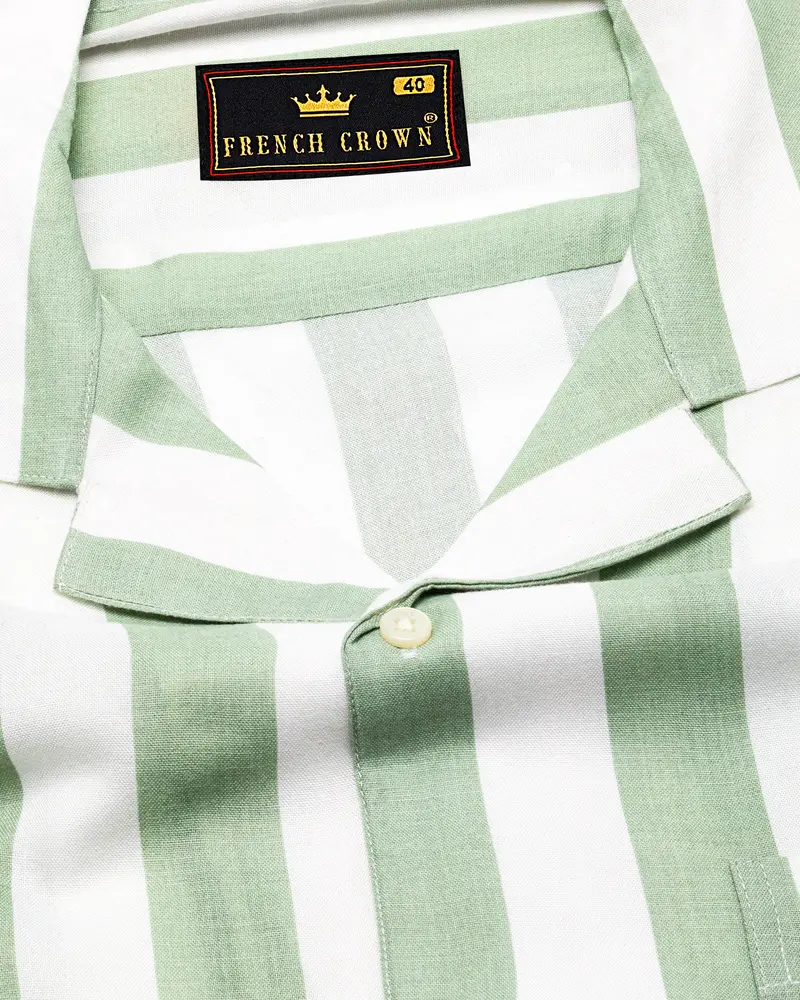 Coriander Green With Bright White Striped Premium Tencel Shirt 4