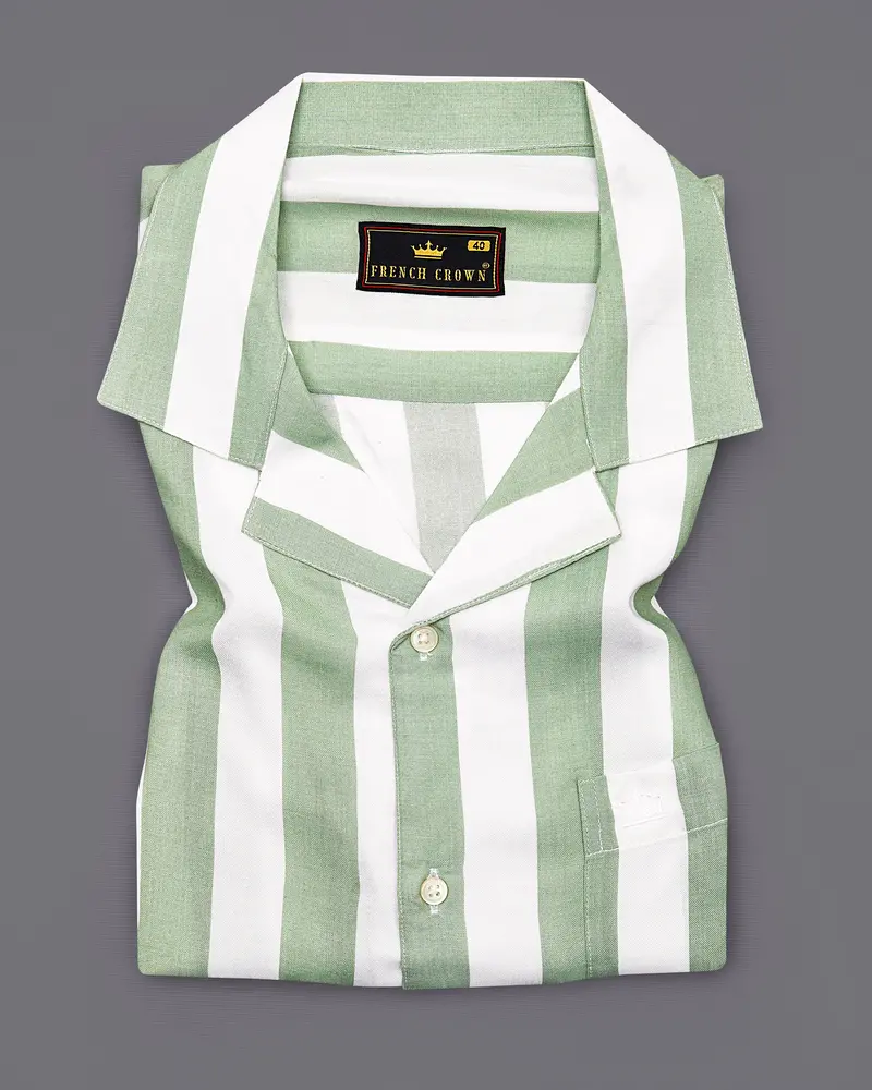 Coriander Green With Bright White Striped Premium Tencel Shirt 5