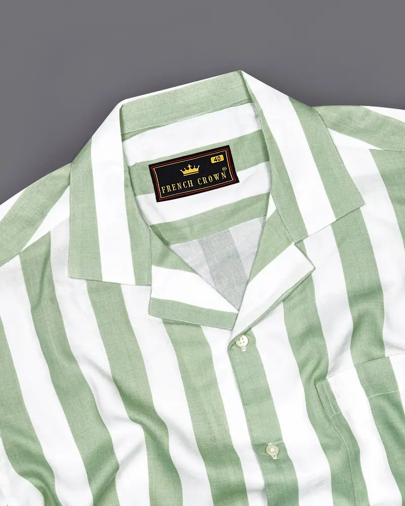 Coriander Green With Bright White Striped Premium Tencel Shirt 6