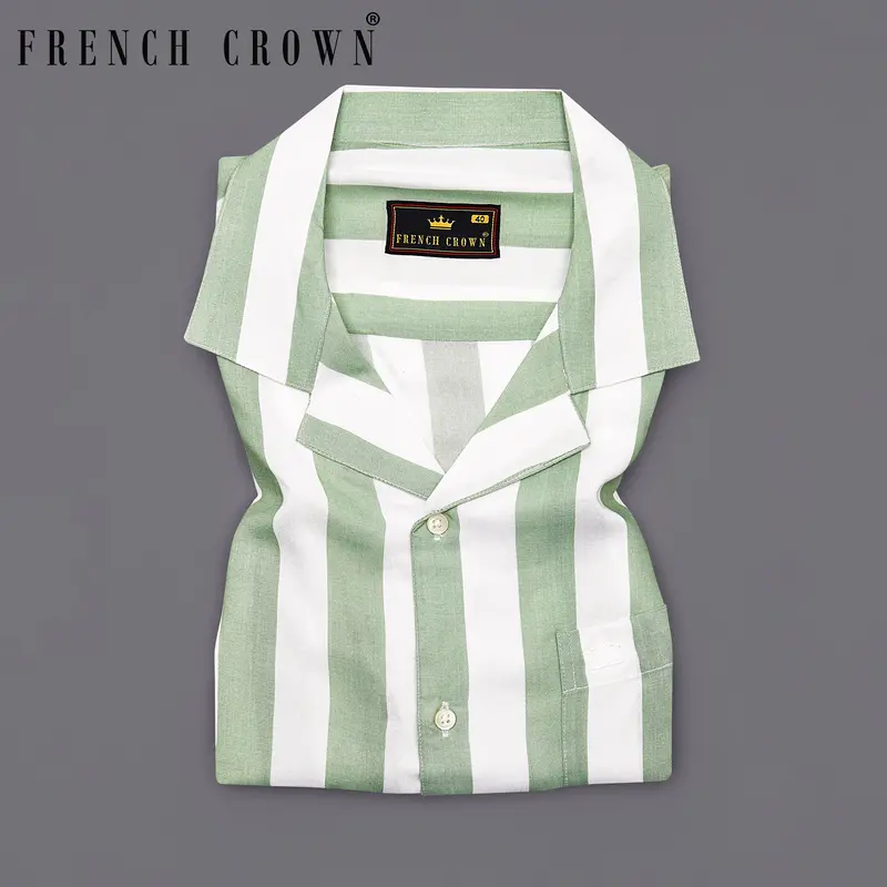 Coriander Green With Bright White Striped Premium Tencel Shirt 8