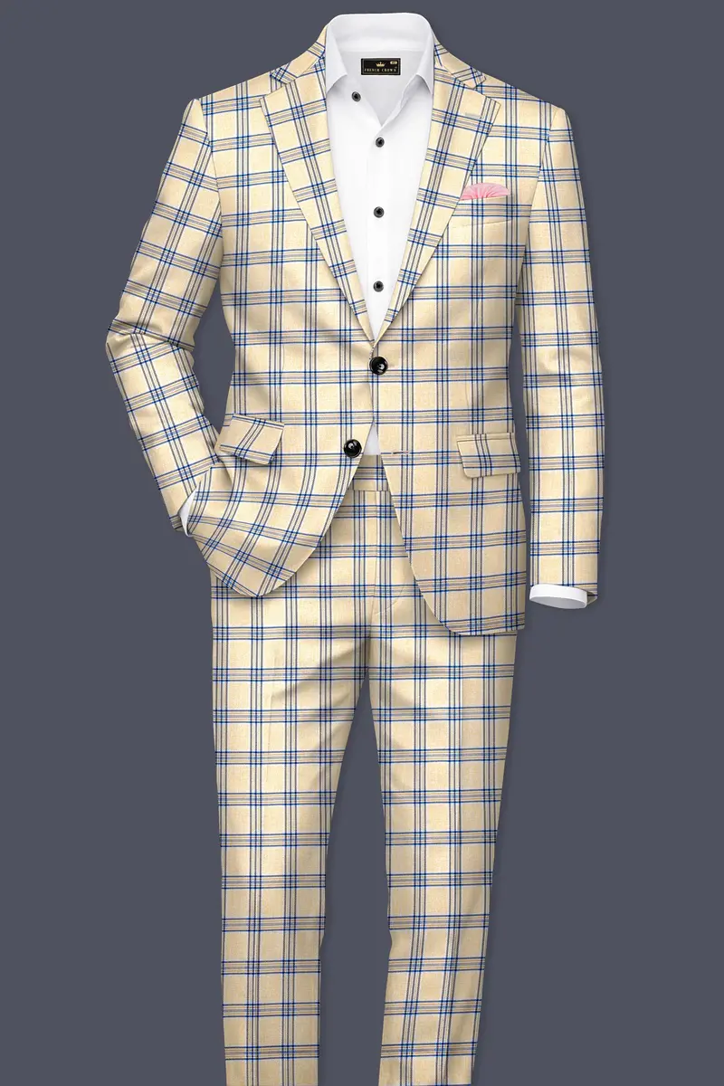 Coriander Light Brown With Rhino Blue Plaid Pant 7