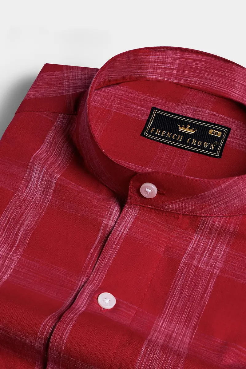 Cornell Red And Chantilly Pink Plaid Chambray Shirt 1