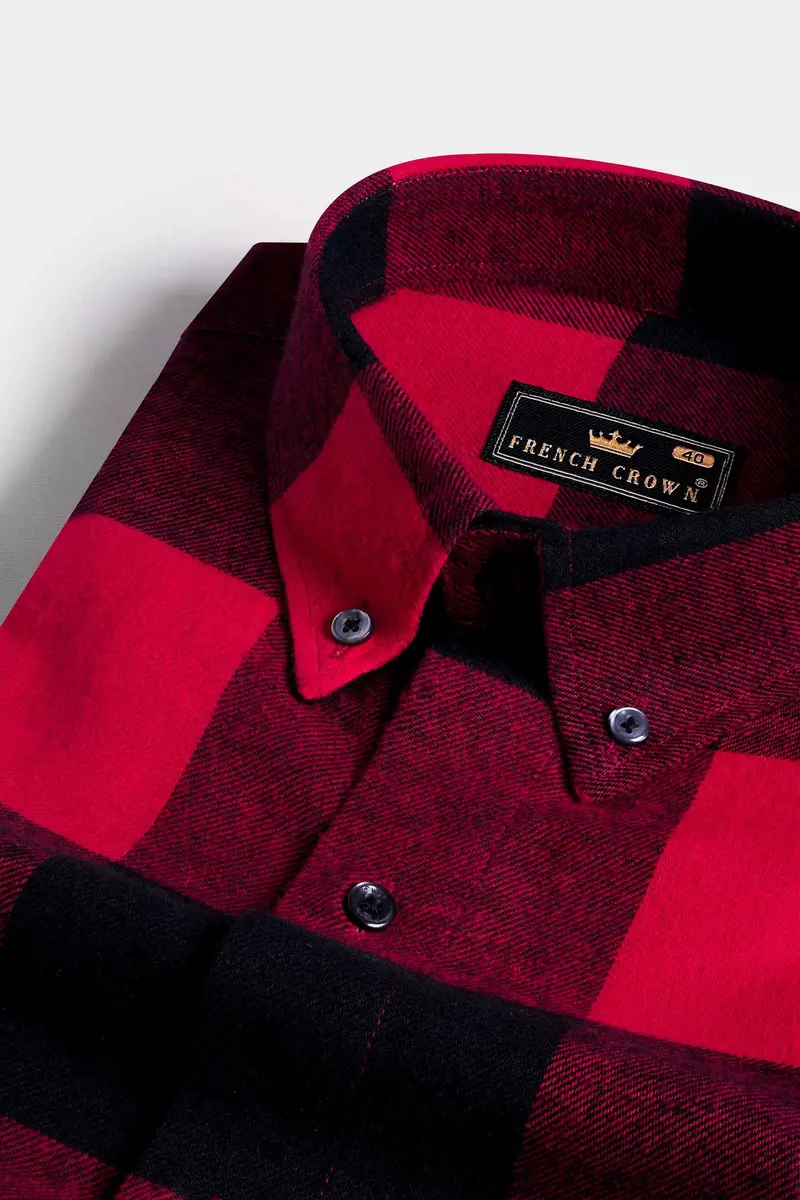 Cornell Red And Cinder Black Checked Flannel Button Down Shirt 1