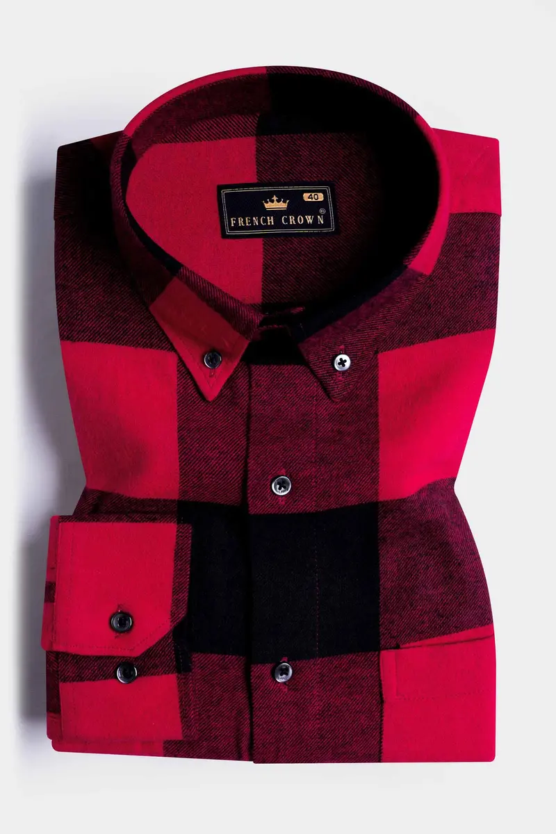 Cornell Red And Cinder Black Checked Flannel Button Down Shirt 3