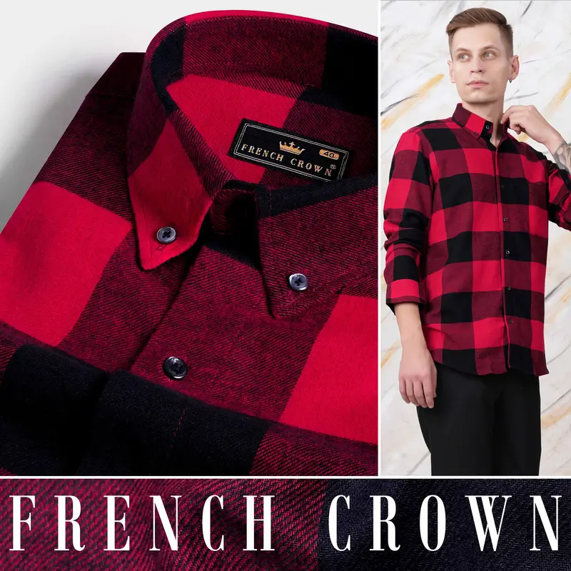 Cornell Red And Cinder Black Checked Flannel Button Down Shirt 4