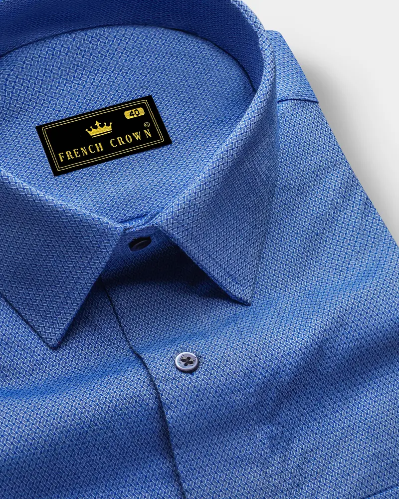 Cornflower Blue Dobby Textured Premium Giza Cotton Shirt 1