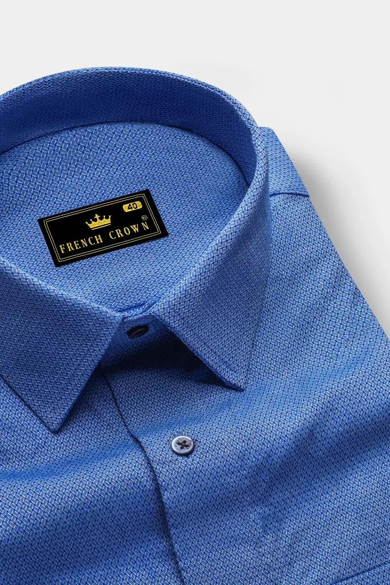 Cornflower Blue Dobby Textured Premium Giza Cotton Shirt 2