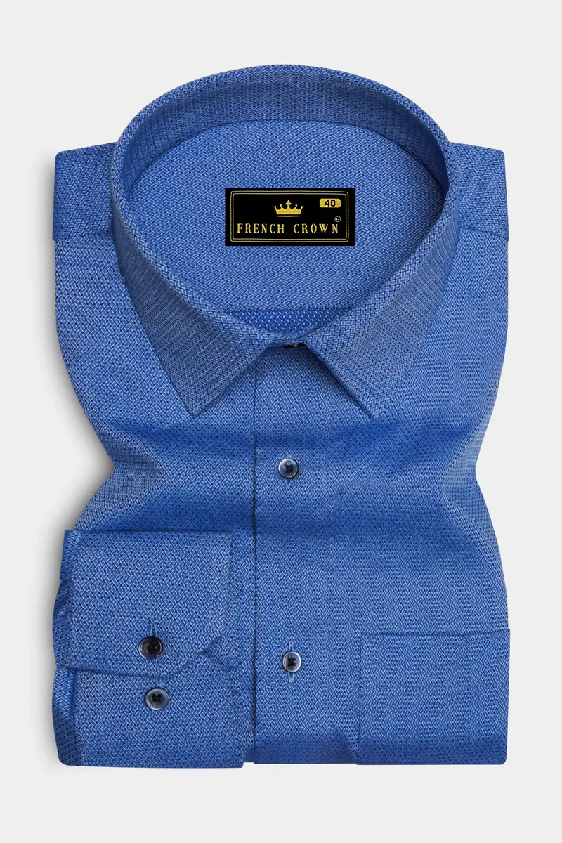 Cornflower Blue Dobby Textured Premium Giza Cotton Shirt 4