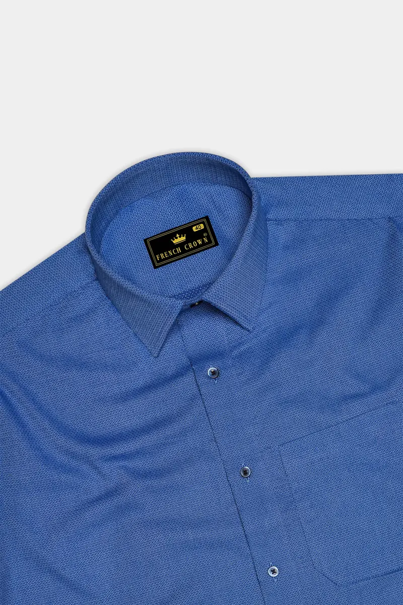 Cornflower Blue Dobby Textured Premium Giza Cotton Shirt 5