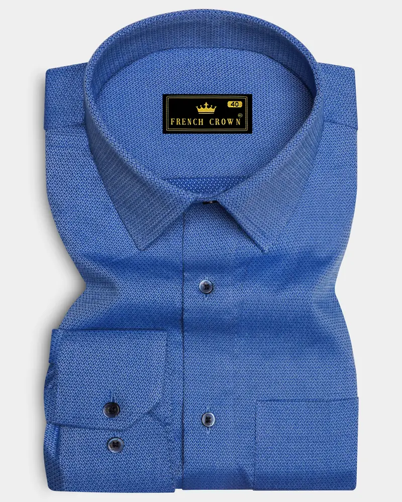 Cornflower Blue Dobby Textured Premium Giza Cotton Shirt 6