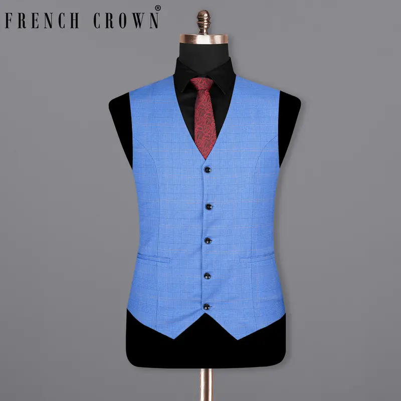 Cornflower Blue Super Fine Plaid Woolrich Waistcoat 1
