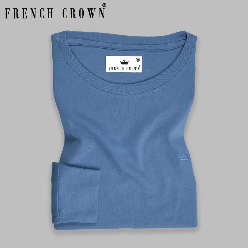 Cornflower Blue Super Soft Premium Cotton Full Sleeve Organic Cotton Brushed Sweatshirt 1