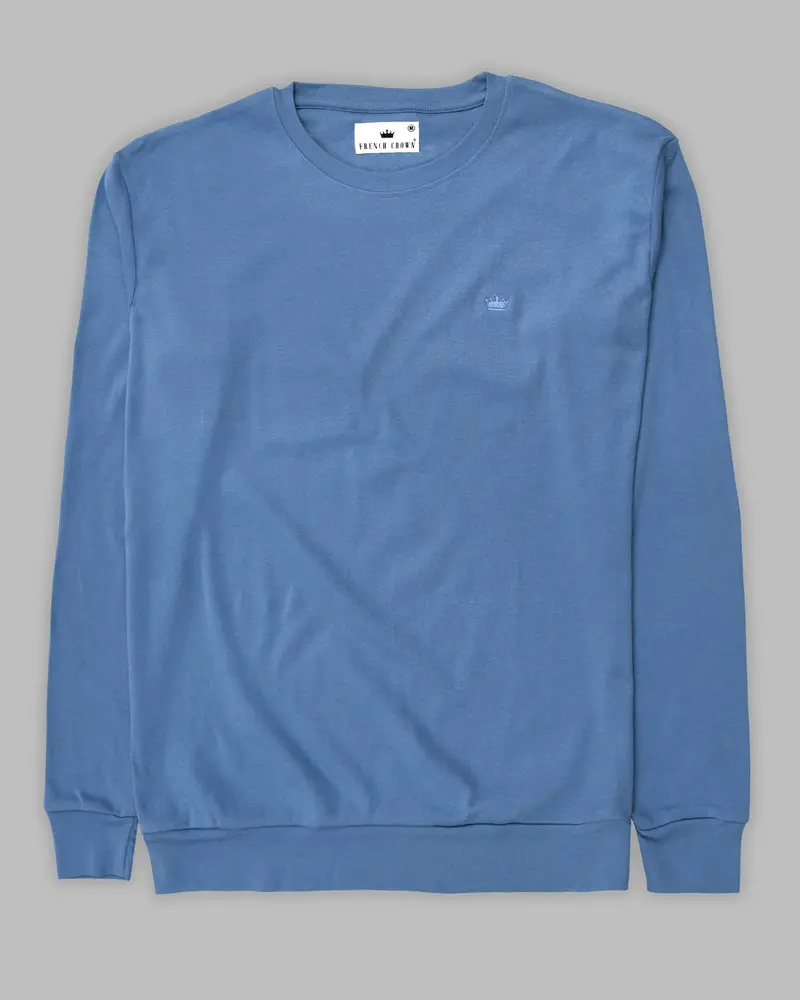 Cornflower Blue Super Soft Premium Cotton Full Sleeve Organic Cotton Brushed Sweatshirt 5
