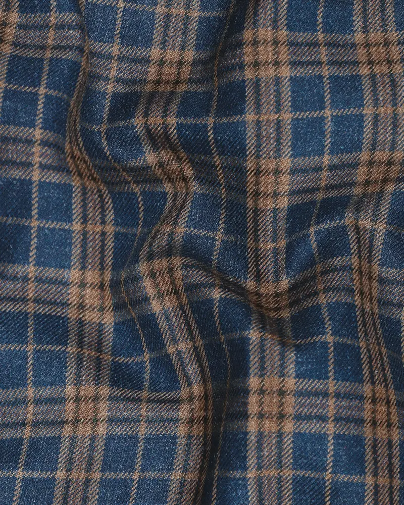 Cornflower Blue With Sandal Brown Plaid Wool Rich Waistcoat 3