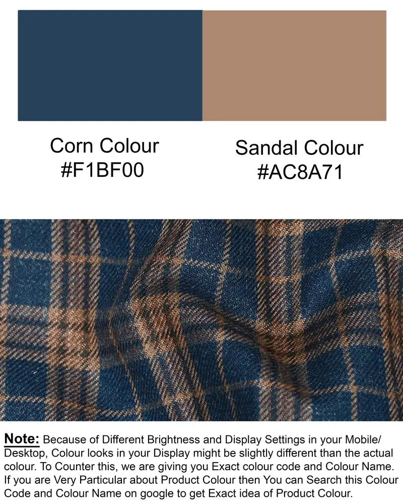 Cornflower Blue With Sandal Brown Plaid Wool Rich Waistcoat 7