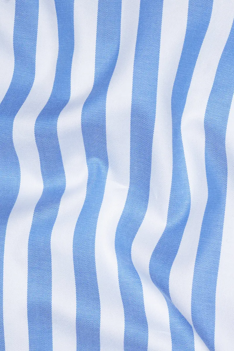 Cornflower Blue With White Striped Poplin Giza Cotton Shirt 2
