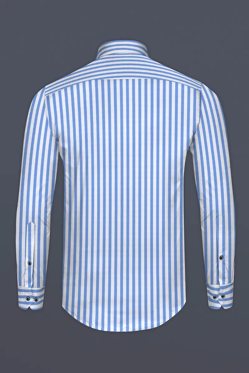 Cornflower Blue With White Striped Poplin Giza Cotton Shirt 5