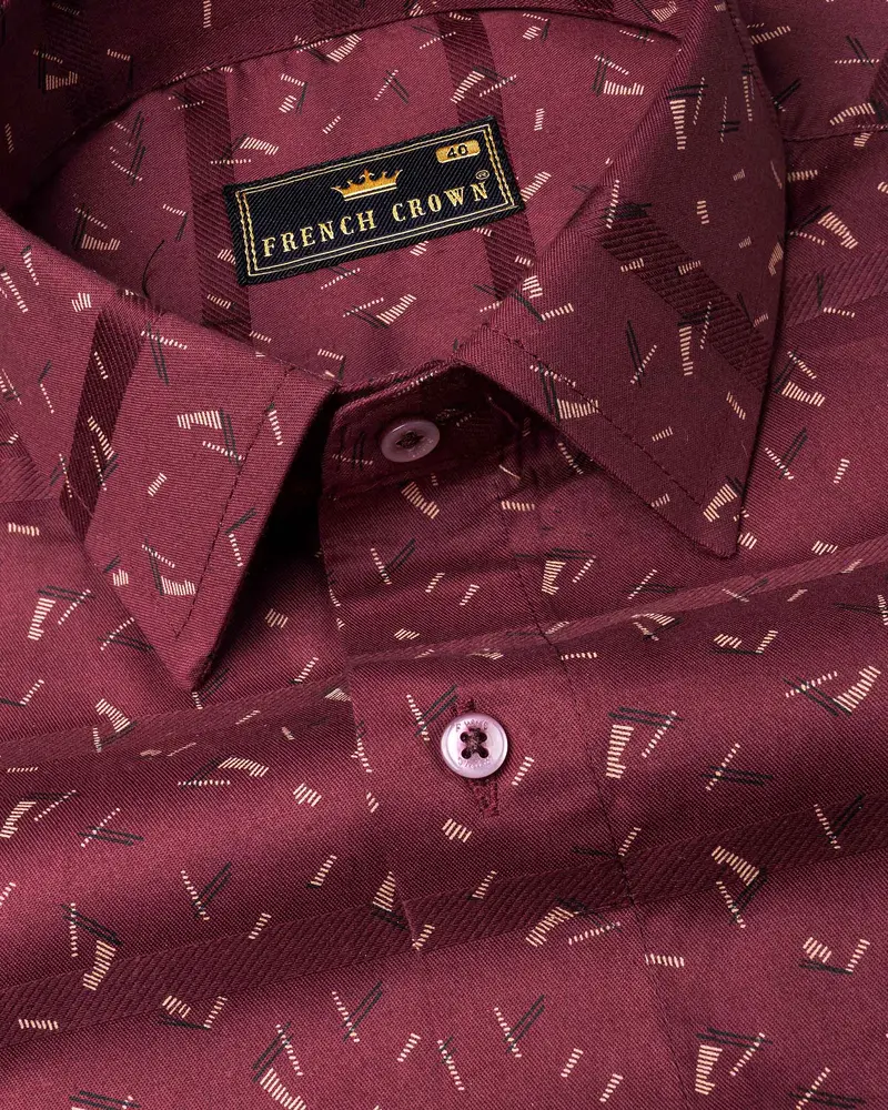 Corovan Maroon Striped Printed Dobby Textured Premium Giza Cotton Shirt 1