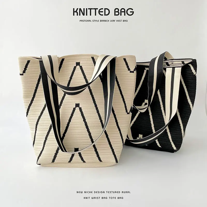 Corrugated Double-Face Knitted Shoulder Bag Handbag Knitted Bag 1